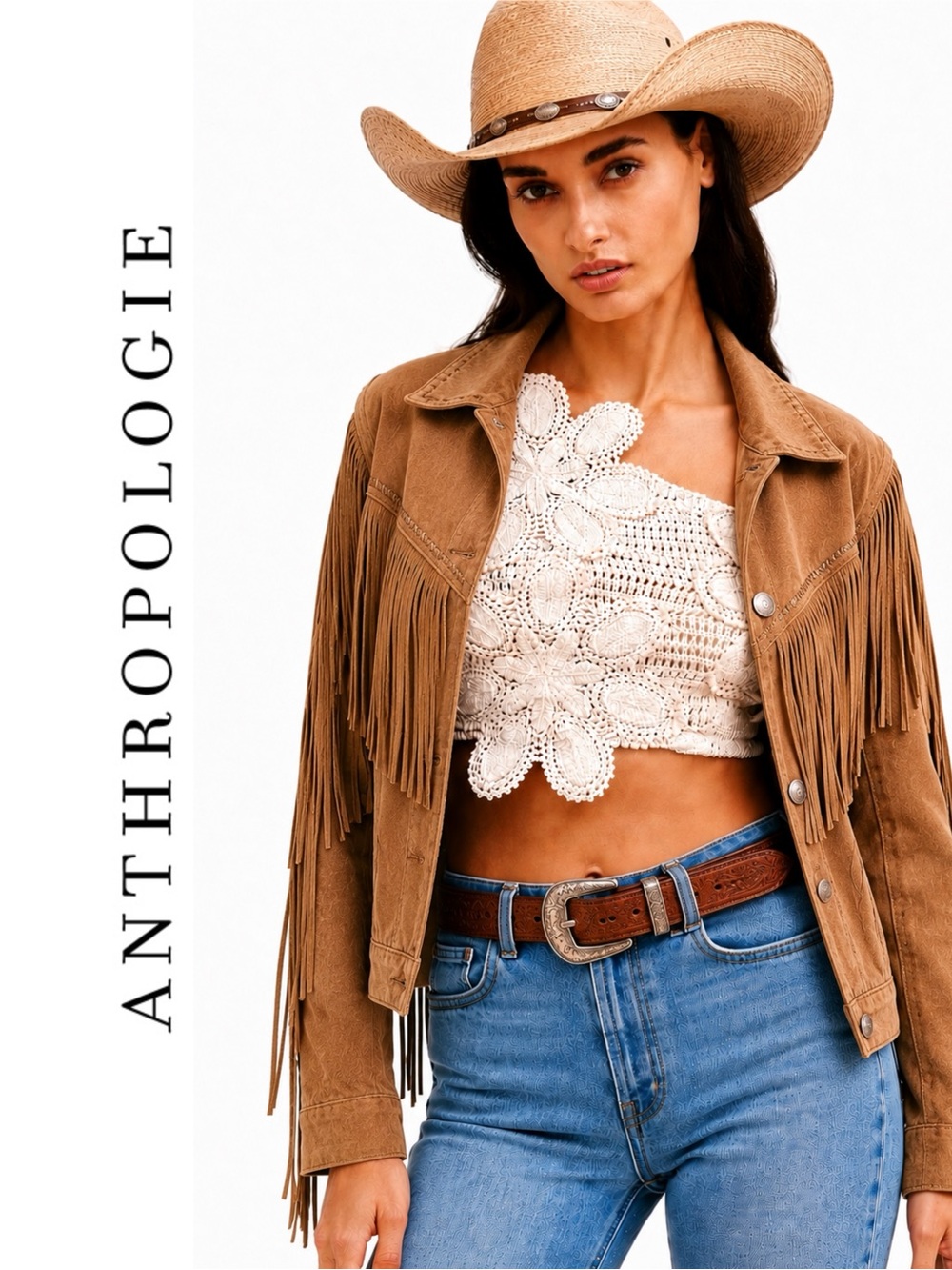 Anthropologie BLITHE One-Shoulder Crochet Flower Crop Top